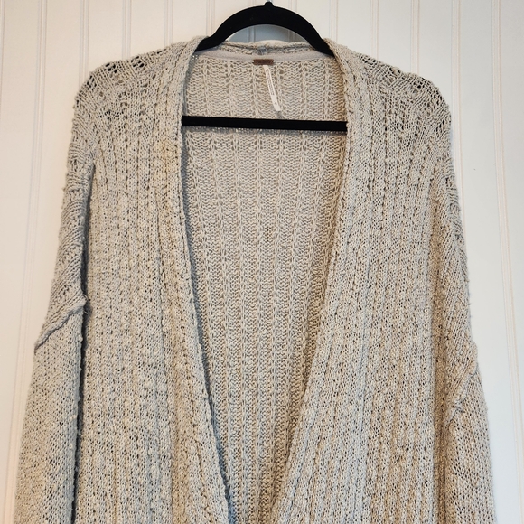 FREE PEOPLE Light Gray Sunset Drive Open Knit Oversized Long Line Cardigan Large - Picture 3 of 9